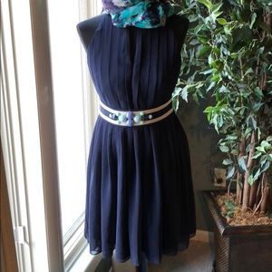 J.Crew Navy Blue Pleated Keyhole Dress